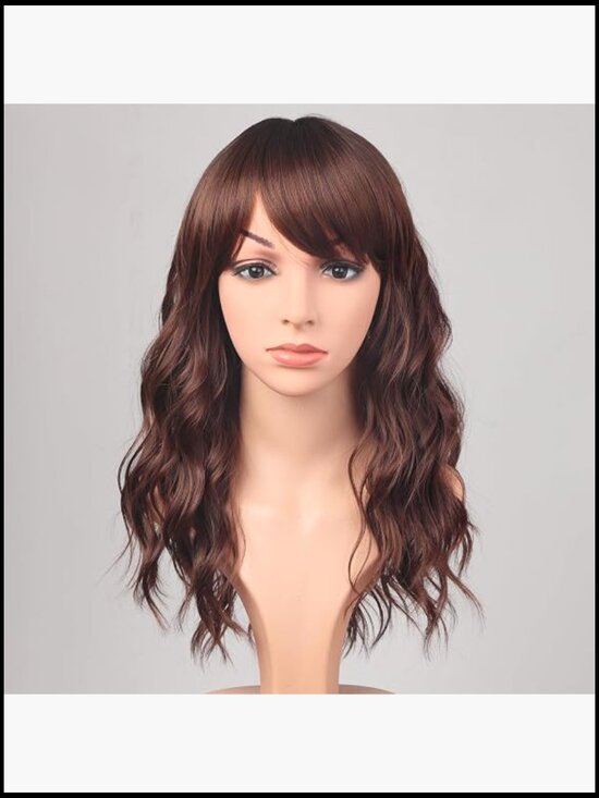Wavy Wig With Bangs Shoulder Length Heat Resistant Tangle Free Full Head main image 7